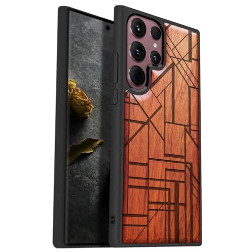 Coque Samsung S22 Ultra en bois de rosé avec motif géométrique