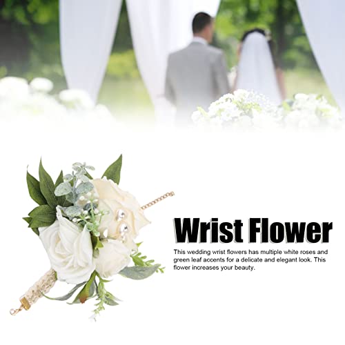 Wrist Corsages for Weddings,Jadeshay Bridesmaid Wedding Flowers Corsage with Bracelet,Wedding White Rose Wrist Flowers Artificial Flower Wrist Corsages Bride Home Decor Floral Accessories Hand Flower - Image 3