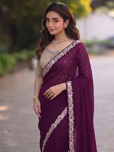 Image of Women's Designer Bollywood Soft Georgette Heavy Embroidery Sequins Work Sarees For Wedding With Blouse Piece