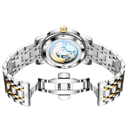Image of OLEVS Mens Automatic Watch Skeleton Diamond Luxury Mechanical Self Winding Dress Wrist Watch Waterproof Luminous
