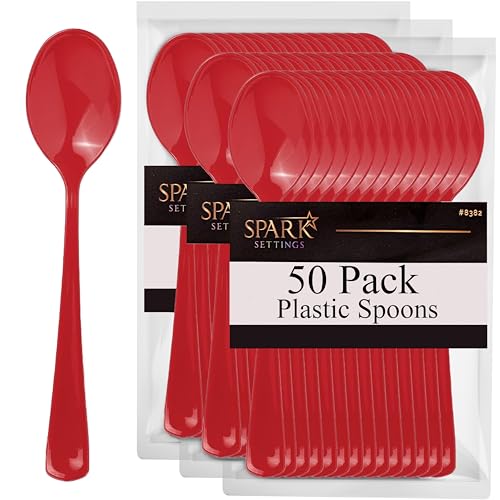 SparkSettings Disposable Plastic Cutlery - Heavy Duty Silverware Ideal for Hot & Cold Food - 50 Pack