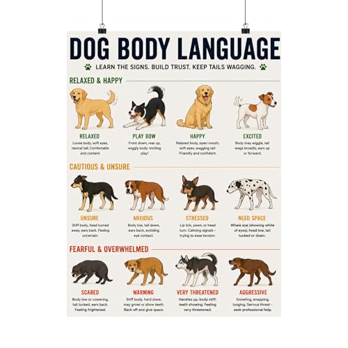 Dog Body Language Poster Canine Behavior Chart Training Reference