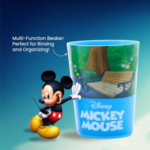 Mr.White Mickey Mouse Beutel-Set für Kinder - reisefreundlich inkl. Handzahnbürste mit Saugnapf, Reisekappe, Kinder-Zahnpasta mit mildem Minzgeschmack, 75 ml und 1 Becher - perfekt als