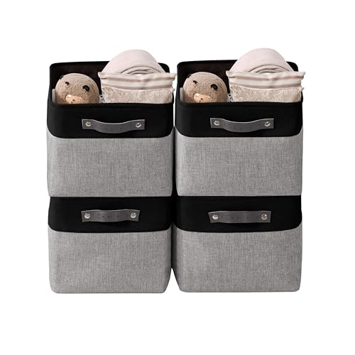 Image of DECOMOMO Foldable Storage Bin | Collapsible Sturdy Cationic Fabric Storage Basket Cube W /Handles for Organizing Shelf Nursery Home Closet (Grey and Black, Large - 15 x 11 x 9.5-4 Pack)