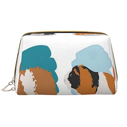 OCELIO Bolsa de maquillaje con ilustración de conejillo de indias de gran capacidad, bolsa organizadora de maquillaje de piel sintética para mujer, Blanco, Talla única