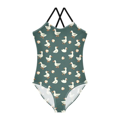senya Girls Swimsuits One-Piece Swimwear Tie Bathing Suit Beach Summer Round Neck 7-8T Duck Football Pattern