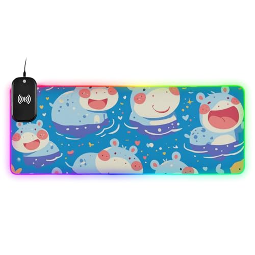 Tapis de souris hippopotame bleu pour décorer un bureau d'enfant ou de gamer