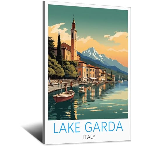 Affiches de voyage vintage Italie lac de Garde 60x90cm pour décoration murale salon