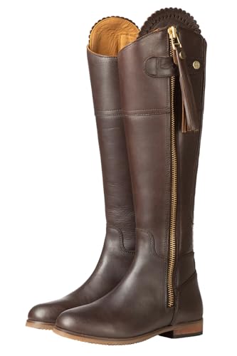 Ladies Tall Leather Spanish Riding Boots Womens Long Country Boot Elasticated Stretch Panel, Regular and Slim Fit (Waxy Brown Slim Fit, UK Footwear Size System, Adult, Women, Numeric, Medium, 5)