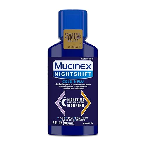 Mucinex Nightshift Cold & Flu Liquid That Relieves Fever/Sneezing/Sore Throat/Runny