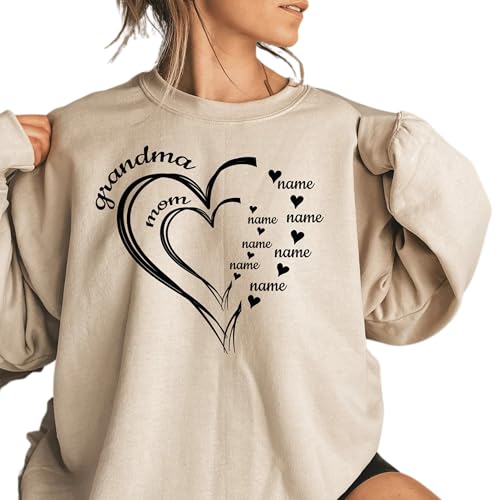 Custom Grandma Heart with Children Names Sweatshirt, Personalized Gift for Grammy, Grandma Sweatshirt with Grandkids Name, Grandma Mom Sweat