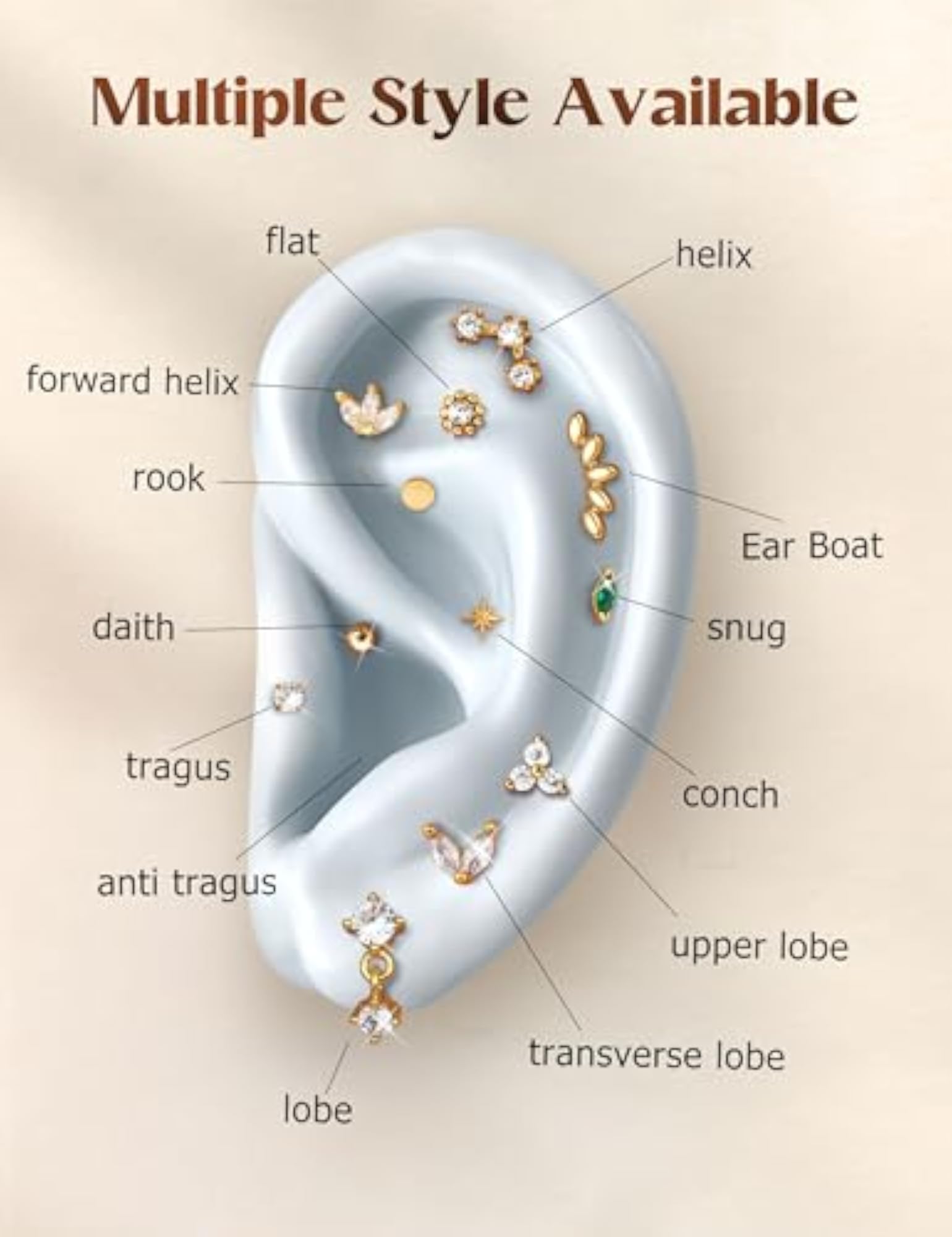 Women's Hypoallergenic Surgical Steel Helix Tragus Earrings Set