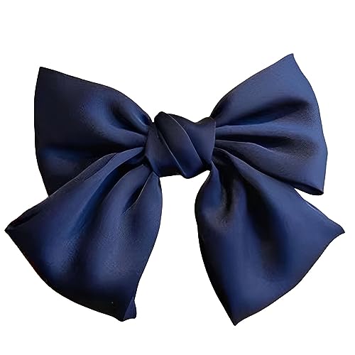 SEVENHEAD Bow Hair Clips Dark Blue Spring Hair Clip 1 Pack Barrettes Large Big Oversized Knot Bowknot Satin French Barrettes Snap Hair Clips Ponytail