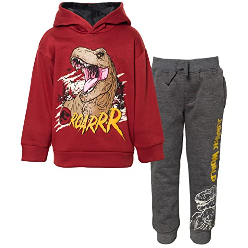 Jurassic World Sudadera con capucha y pantalones de forro polar para niños grandes, color gris,...
