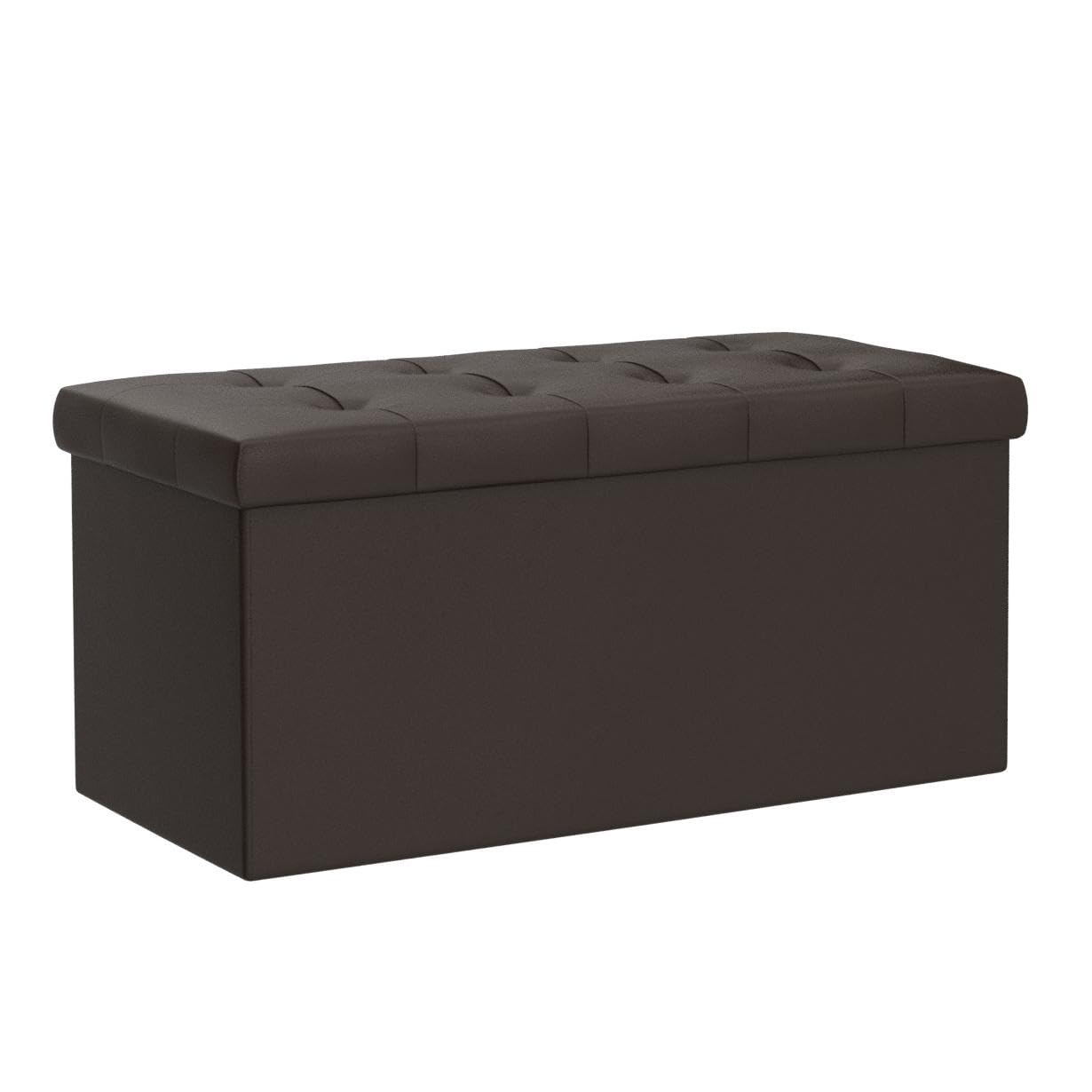 Edenbrook Otomana rectangular plegable de almacenamiento de 30 pulgadas con reposapiés cuadrado sin botones, soporta hasta 330 libras, piel sintética negra