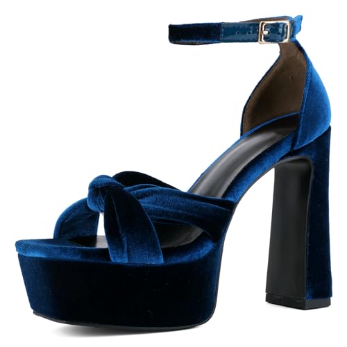 Image of ZBOT Women's Bow Knot Platform Heels Square Toe Open Toe Chunky Heel Sandals Ankle Straps-Perfect for Prom, Weddings, and Dates