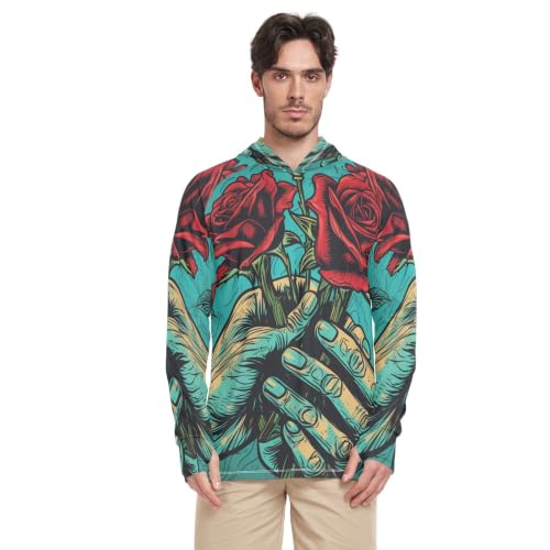 Rash guard homme col rond manches longues au motif rose rouge dramatique vert