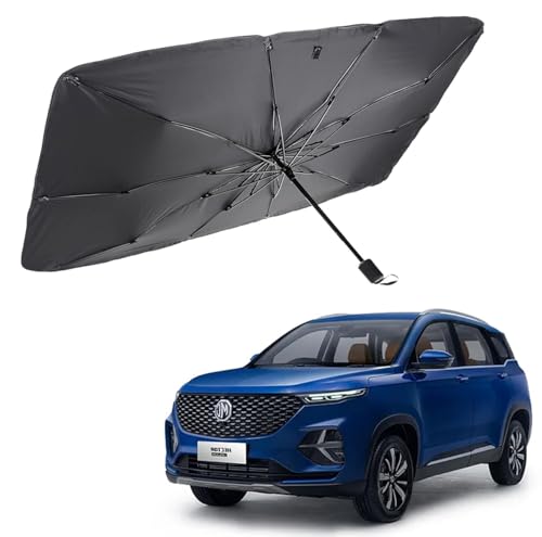Image of Car Sunshade Windshield Umbrella Sunshade Compatible for MG Hector Plus Car Front Window Sun Protection Foldable Sun Shade Full Cover Windshield for Most Vehicles, Black, 1 Piece