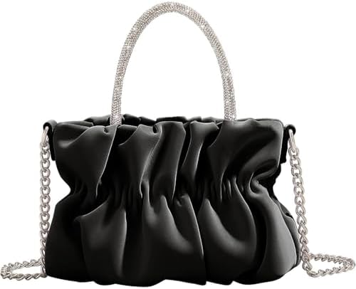 Rhinestone Evening Bag for Women, Genuine Leather Ruched Clutch, ...