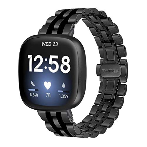 Bracelet de rechange Versa 3 en acier noir pour remplacer le silicone et éviter les allergies