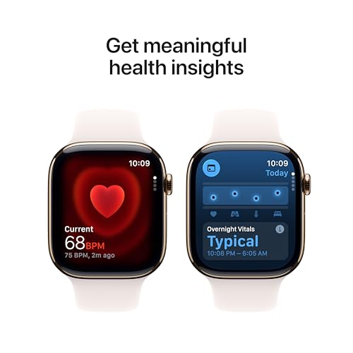 Image of Apple Watch Series 11 [GPS + Cellular 46mm] Smartwatch with Gold Titanium Case with Light Blush Sport Band - M /L. Sleep Score, Fitness Tracker, Health Monitoring with AppleCare+ (2 Years)