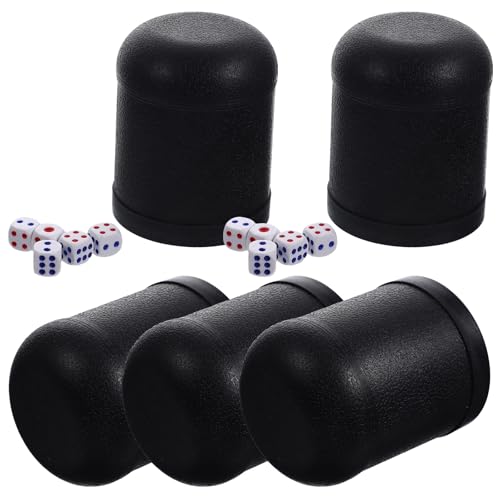 BESPORTBLE Lot de 5 Sets de Gobelets à Dés en Plastique Noir 25 Dés en Plastique Petits Coupe-Jeux Compacts et Légers pour Jeux de Société Pratique et Transportable
