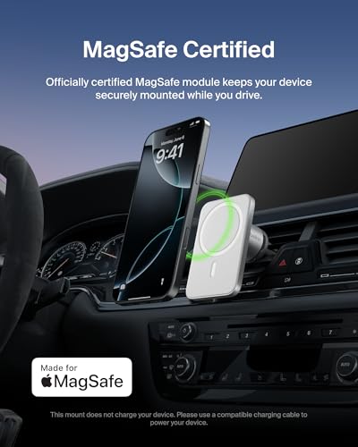 Image of Belkin MagSafe Vent Mount Pro - MagSafe Compatible Phone Mount for Car - Wireless Magnetic Phone Holder Mount for iPhone 17, iPhone 16, 15, Pixel 10, & More - Car Accessories (Certified Refurbished)