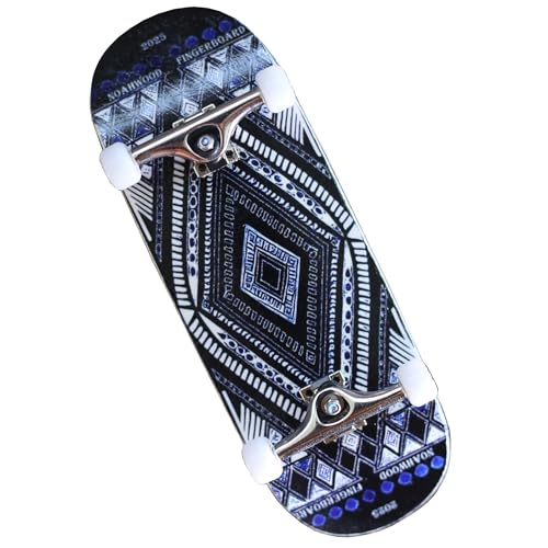 NOAHWOOD 2025 15s PRO Fingerboard Complete (5-Layer Colour Maple Wooden Pro Concave 35 x 98mm Handmade Deck + 34mm Prince 3G Silver Truck + Crown White Wheels iii) Blue Poker