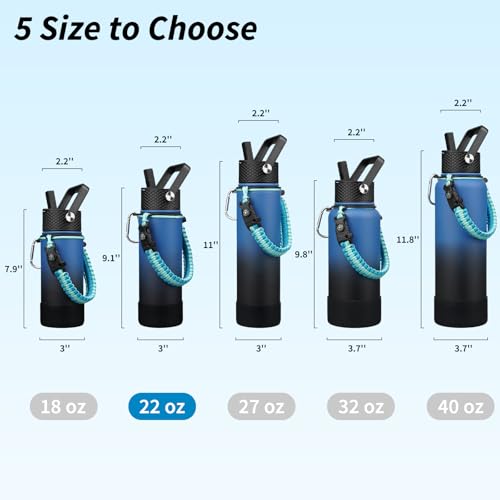 Image of BJPKPK 22oz Insulated Water Bottle with 3 Lids, Straw Lid & Handle