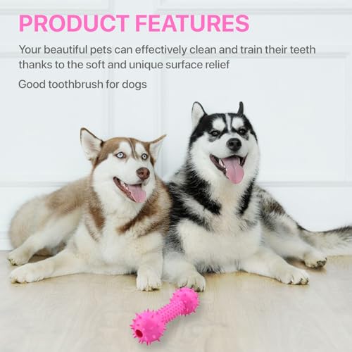 Image of Durable Chew Toy Dumbbell for Dogs and Cats - Durable Soft Natural Rubber Squeaky Spiky Dumbbell |Dental Teething Cleaning Chew Toy(Pink)