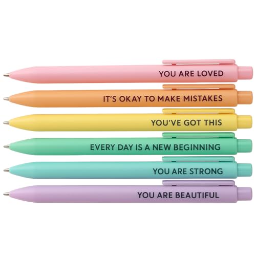 Set de 6 Bolígrafos de Colores Pastel con Frases Motivadoras – Punta Fina 0.5 mm, Tinta Negra, Escritura Suave. Pack de Bolígrafo Retráctil Ideal para Oficina, Escuela y Regalo