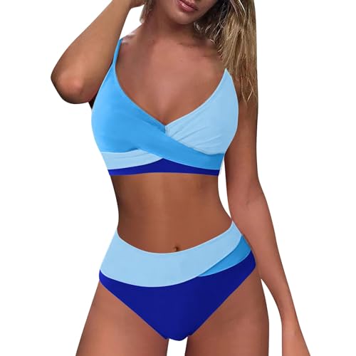 Bikinis Mujer Reductores Bikini Sujetador Traje de Baño de Piezas para Mujer Conjunto Bikini Talle Trajes Baño con Bloques Color Traje 2 Piezas Bikinis (Blue XL)
