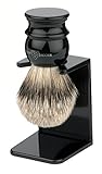 Edwin Jagger Large Silver Tip Badger Hair Shaving Brush with Drip Stand (Imitation Ebony)