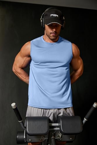 COOFANDY Herren Tank Top Workout Atmungsaktives Sommer Muskelshirts Rundhals Gym Fitness Bodybuilding Muscle Shirt Ärmellose Achselshirt Männer Hellblau L 2