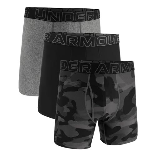 Under Armour Men's Performance Tech 6' 3 Pack Print/Solid Boxer Briefs, Boxers de los Hombres, Black Neo Camo/Black/Castlerock Heather,