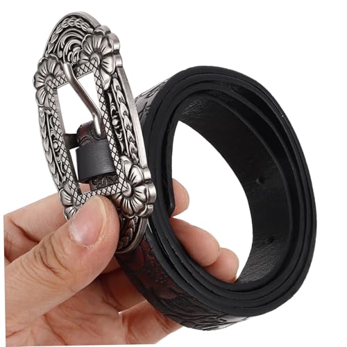 Beaupretty Vintage Floral Embossed Western Belt for Women PU Strap with Distressed Finish Elegant Buckle for Dresses and Jeans3