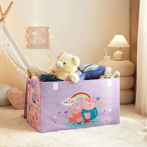 Image of Peppa Pig Collapsible Storage Trunk with Lid,Large Chest Organizer for Kids Bedroom, Playroom & Nursery,Durable Fabric Toy Box with Handles