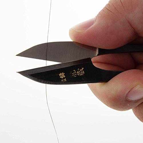 Kakuri Japanese Thread Snips 4" [Straight], Made In Japan, All Metal Thread Scissors For Sewing & Embroidery, Spring Action Self Opening Thread Cutting Tool, Black #TOP3
