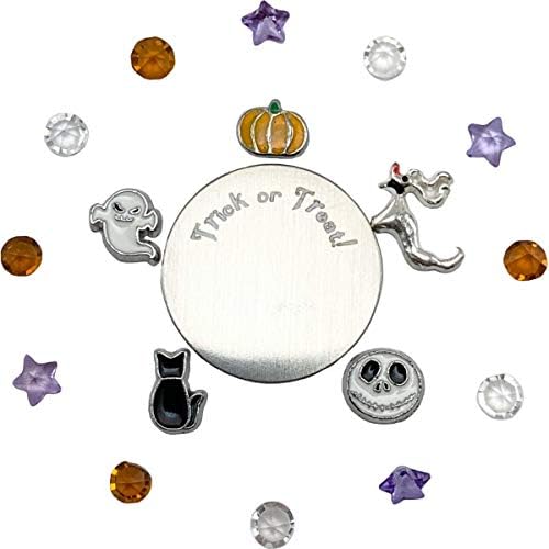 Custom One-Piece Floating Charm Stainless Steel Vessel with Sturdy Screw Top Lid and Key Ring Retractable Heavy Duty Swivel Alligator Clip ID Badge Holder (FC SA Halloween)