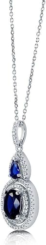 Vista 3 de BERRICLE Collar con colgante de plata de ley con halo de zafiro azul simulado, corte ovalado, circonita cúbica, para mujer, chapado en rodio, Plata