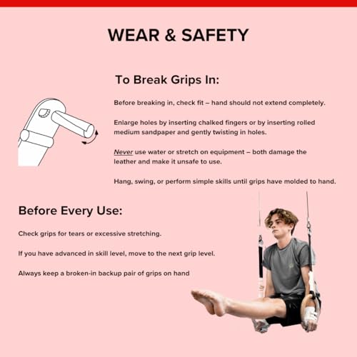 Reisport Men's Ring Gymnastic Grips, Premium Leather Grip with Hook & Loop Closure for Secure Grip, Safe Hand Grip, Hand Wraps for Advanced Gymnasts, XX-Small - Thumbnail 5
