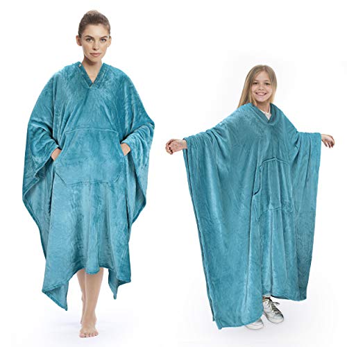 Poncho Blanket Comfy Plush Fleece Wearable Blanket for Adult Women Men Kids Throw