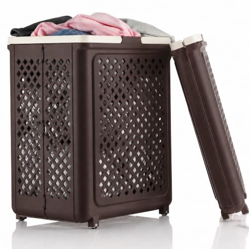 Image of JD FRESH Large 45 Liters Foldable Laundry Basket /Multipurpose Laundry Bag for Clothes with Wheels and Integrated Handles /Movable Plastic Clothes Basket /Laundry Bucket for Home & Laundry Room (Brown)