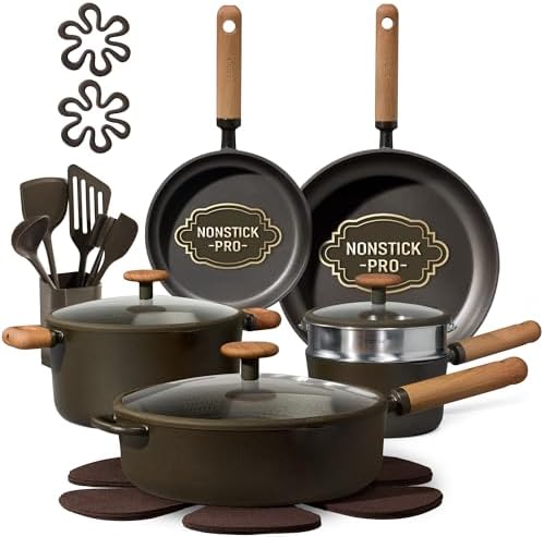 CAROTE Pots and Pans Set Non Stick, 21PCS Cookware Set with Strai...