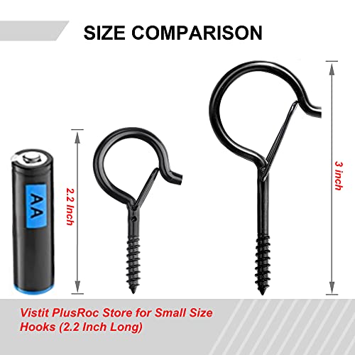 Plusroc 20 Pack Large 3 Inch Q-Hanger Hooks For Hanging Outdoor String Lights Plants, Black Cup Hooks Screw In Eye Hooks Wood Fence Wall Mount Ceiling Mount #TOP6
