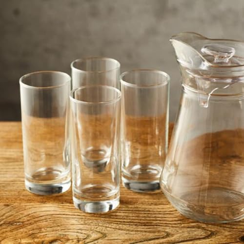Image of Wringo Premium 7pc Crystal Water Jug with Glass Set and Jug Set Combo,Freezer Safe and Dishwasher Safe (6 Pieces Glasses 200ML and 1 Water Juice Jug 1 Liter), Transparent, Glass and Jug Set (WS-17)