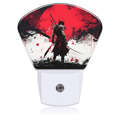Image of Japanese Cool Samurai Night Light Samurai Nightlight Plug into Wall with Dusk to Dawn Sensor for Kid Girls Boys Women Men Room, Hallway, Kitchen, Bathroom, Stairs Decor