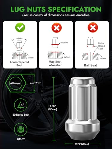 Image of AUTOPTIM 7 /16-20 Spline Lug Nuts - 20Pcs Chrome Closed End Nuts with Socket | Replacement for 1964-1983 Chevy Malibu, 1967-1981 Camaro, 1969-1972 Blazer, 1958-1970 Impala, 6 Point Aftermarket Wheel Nuts