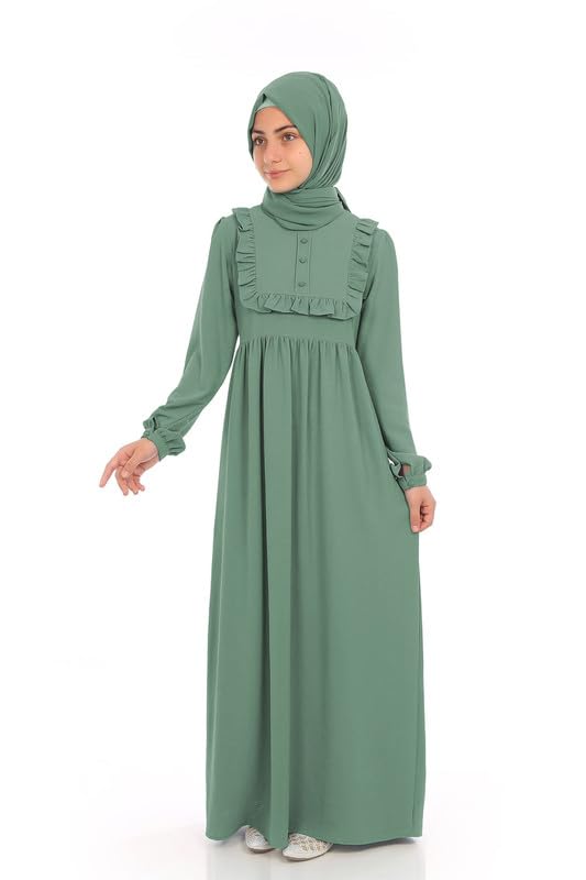 Muslim Closet� Abaya for Young Girls Age Below 14 Years | Kids Abaya with Ruffled Design over chest | Baby Girl Burqa Design (MC-KRFL001)