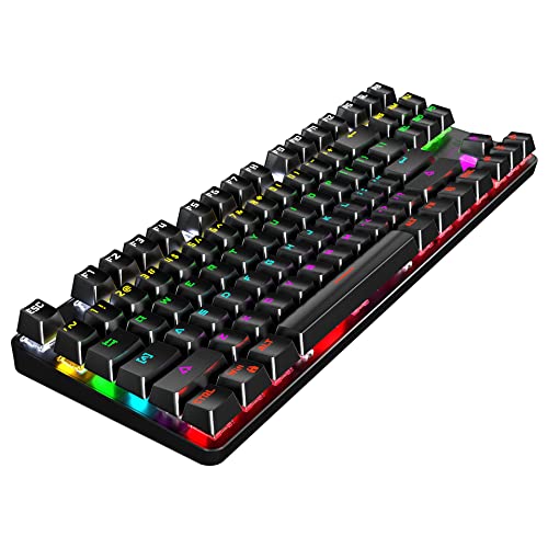 ABHI Clavier Mécanique Gaming avec RGB Rétro-éclairé pour iOS Windows PS4 Xbox Remplaçable à Chaud Clavier Filaire Disposition QWERTZ 87 Touches Bicolore Ordinateur PC Clavier Gamer - Noir